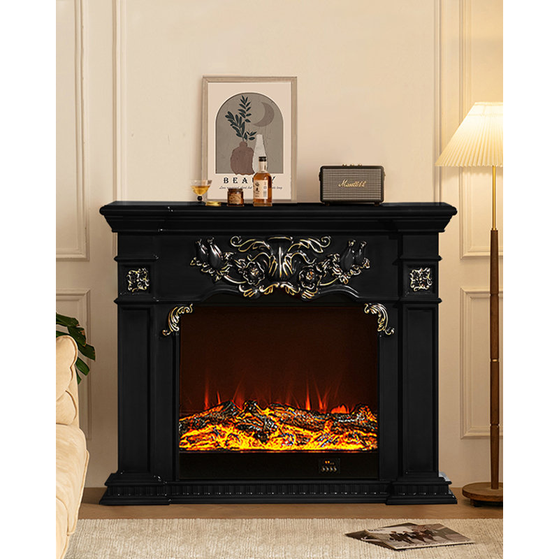 Foyer de flamme électronique de style américain, Noir, H 31,5 po x l 39,37 po x P 12,99 po