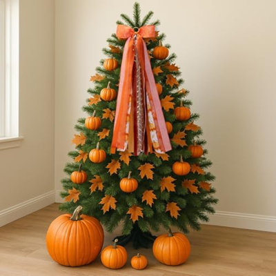 Ensemble de rubans décoratifs orange pour couronnes de Thanksgiving, grand lot de rubans à clipser pour couronnes d'automne, idéal pour décorer la porte d'entrée, le jardin ou le porche le jour de Thanksgiving.