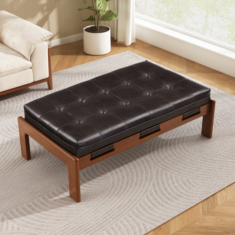 Izaic 48.4" Rectangle Tufted Upholstered Cocktail Ottoman, Walnut/Dark Brown