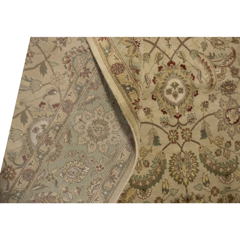Hand Knotted Wool Area Rug in Beige And Green