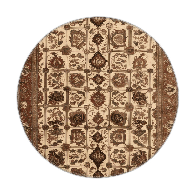 Tapis d'intérieur et d'extérieur brun Persian, Rond 5 pi