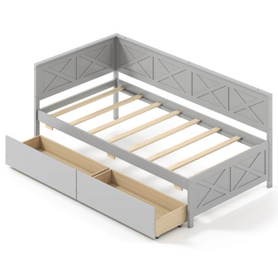 Twin Size Daybed With 2 Storage Drawers Slats Support & Guardrails Sofa Bed by Gracie Oaks