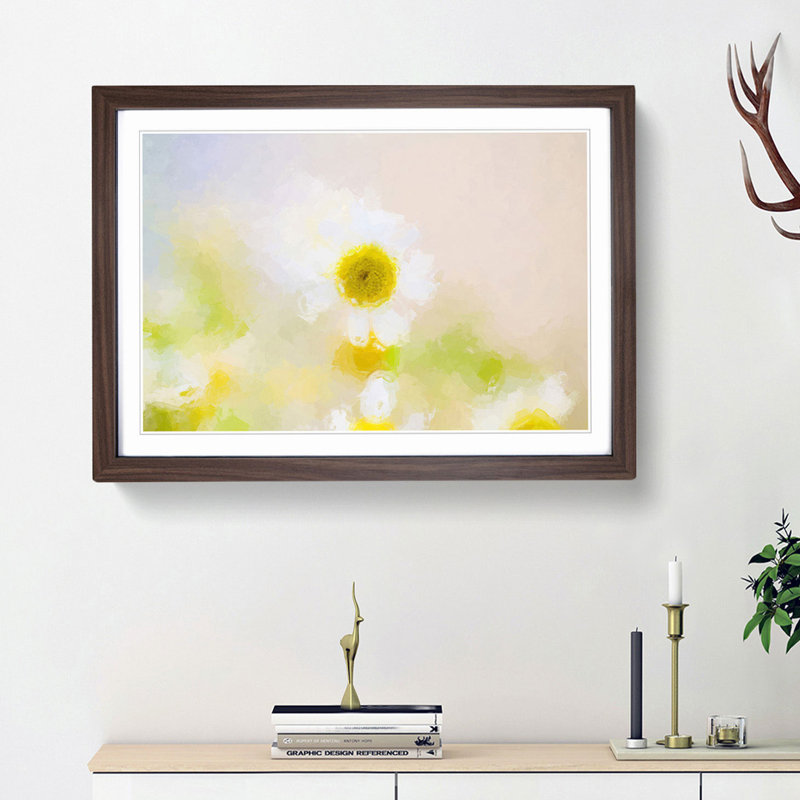 Daisy Flower View in Abstract - Picture Frame Graphic Art Print, 62cm H x 87cm W x 2cm D, Walnut Framed