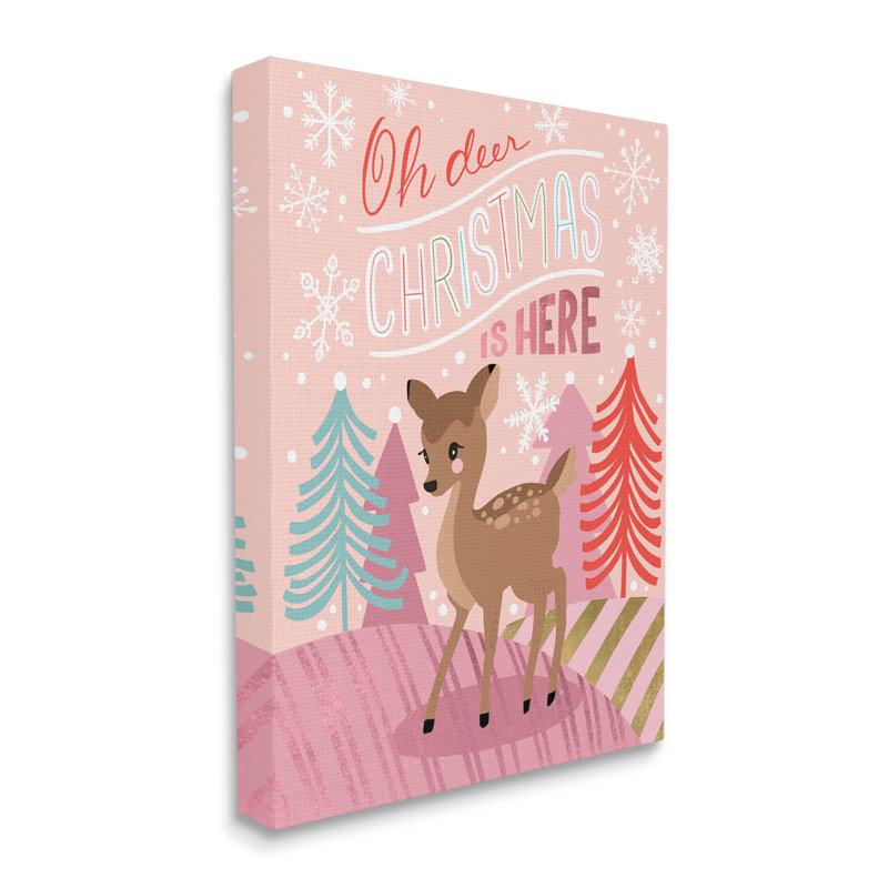 «Oh Deer Christmas Is Here», art mural sur toile par Caverly Smith, H 40 po x l 30 po x P 1,5 po