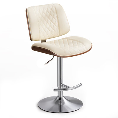 Tabouret de bar pivotant à hauteur réglable, siège en similicuir avec structure en métal pour comptoir de cuisine, beige moderne