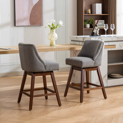 Counter Height Swivel Barstools, 26'' H Seat Height Upholstered Bar Stools Set Of 2