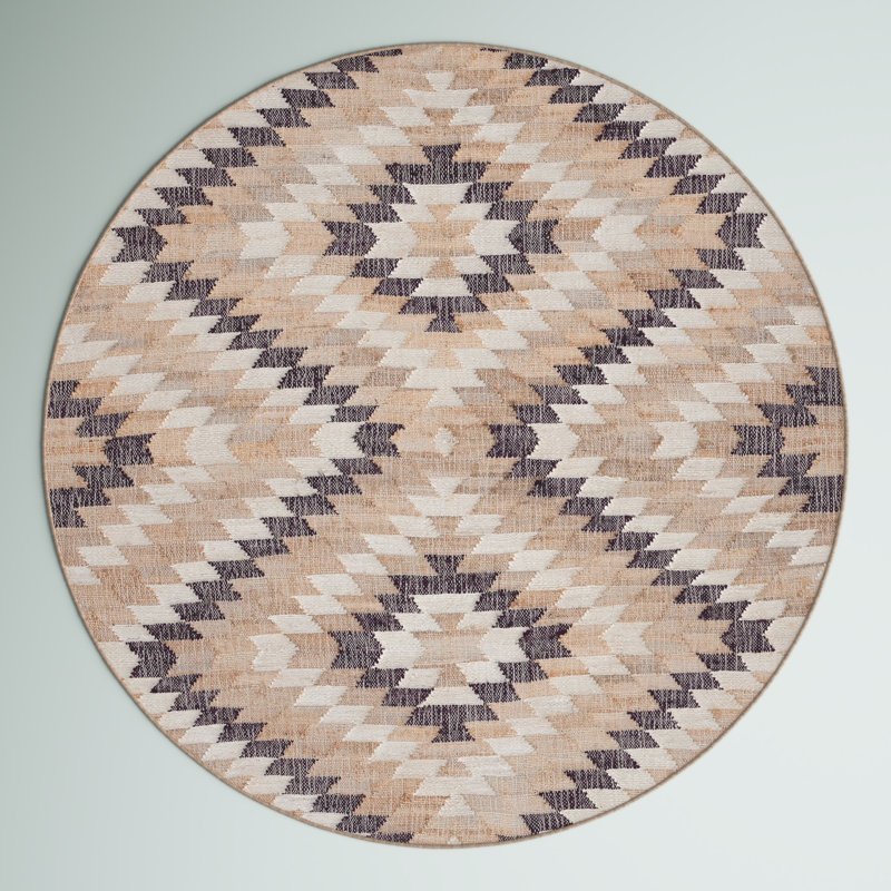Euscebio Southwestern Hand-Loomed Jute/Sisal Area Rug in Natural/Black, Round 6'