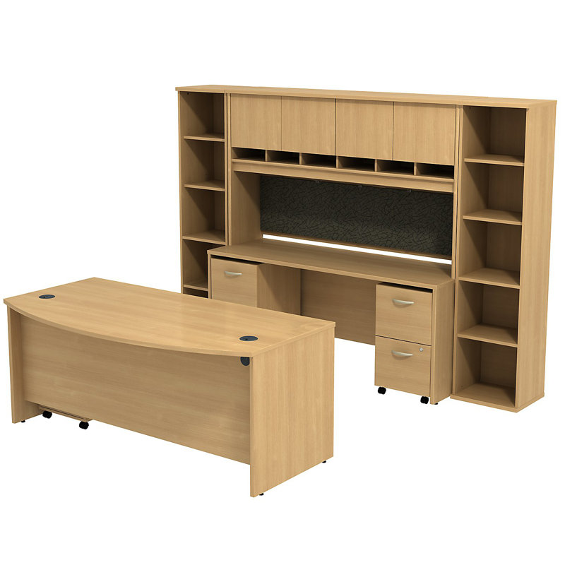 Ringold 5 Piece Computer Desk Office Set, Light Oak/Light Oak
