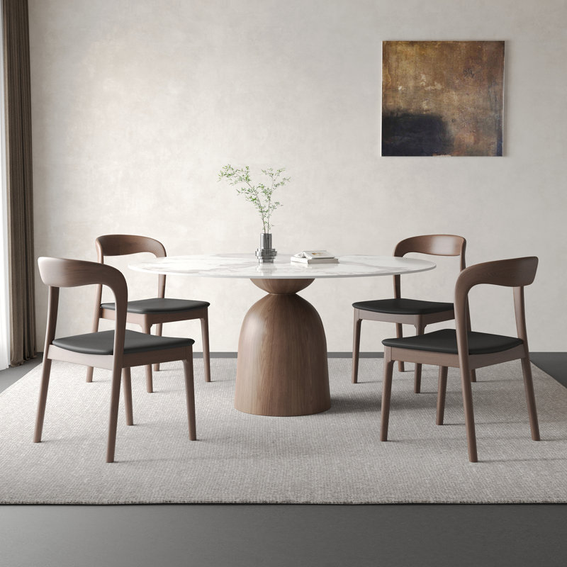 Ensemble de table de salle à manger Ikerne, 29.5" H x 47.2" W x 47.2" D, 5 Pieces: Table, 4 Chairs, High-Gloss Amber