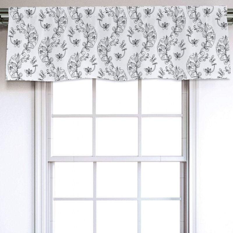 Black and White Floral Satin Rod Pocket Valance