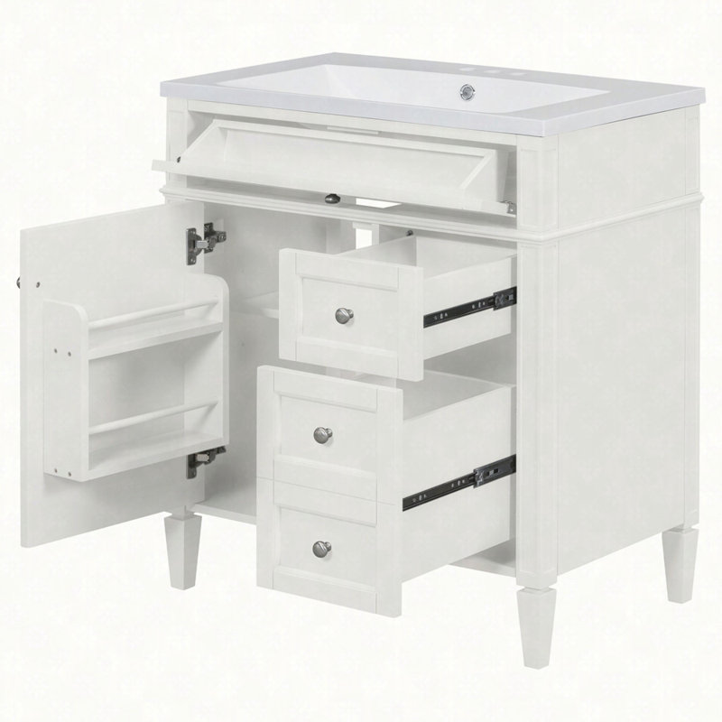 Meuble-lavabo 30 po avec lavabo supérieur, meuble-lavabo moderne avec 2 tiroirs et un tiroir basculant, meuble-lavabo simple
