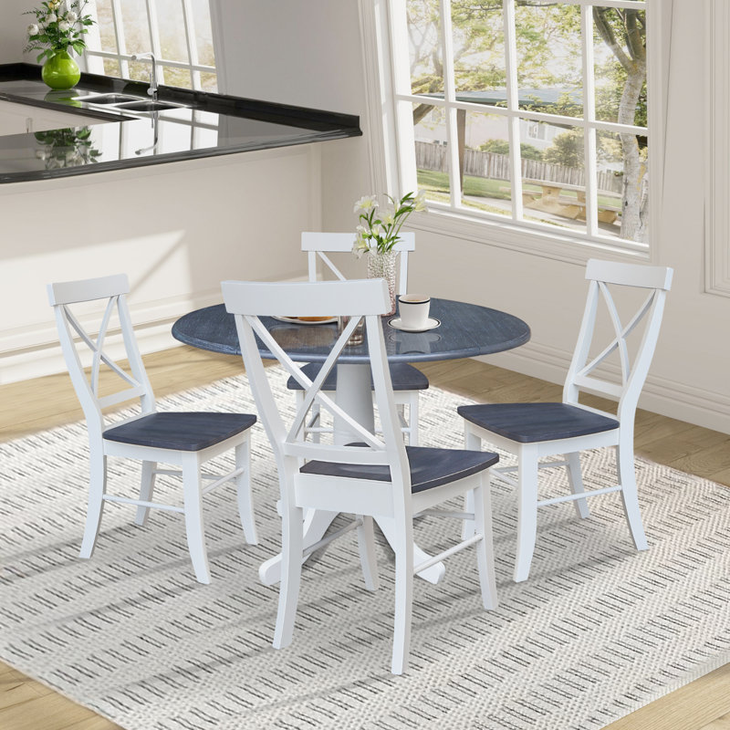 Dalia Round Top 5 Piece Drop Leaf Solid Wood Dining Set