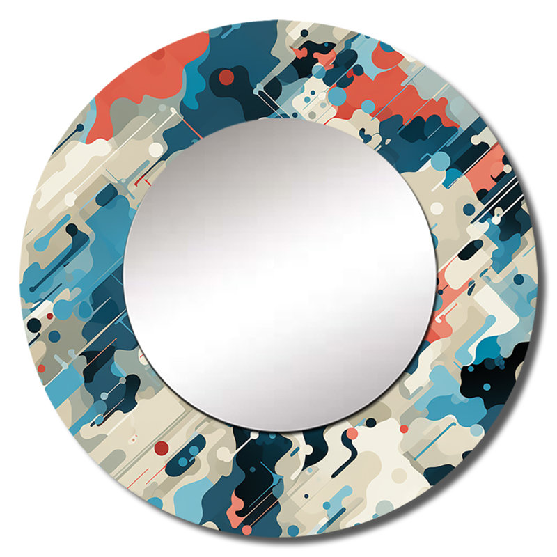 Cuber Techno Concealment - miroir mural décoratif abstrait, miroir rond bleu, impression d'art en métal, 23 po x 23 po