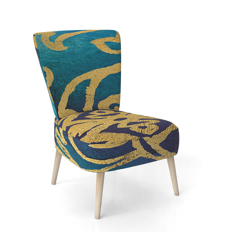 Upholstered Floral Side Chair - Modern floral Accent Chair, Floral Indigo/Gold Polyester Blend