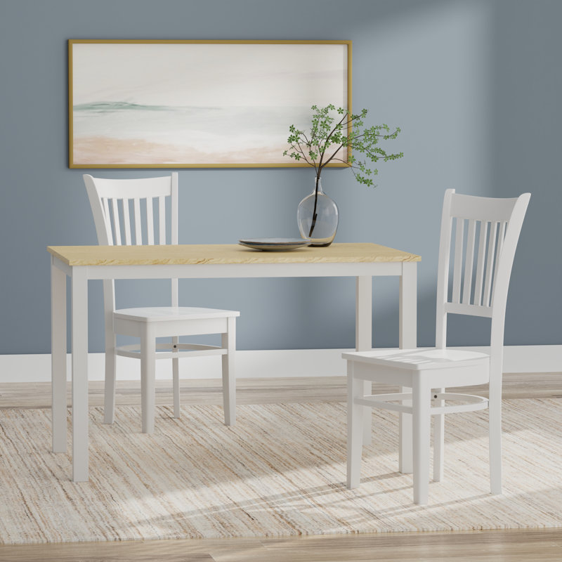 Ensemble repas pour 6 personnes, Ensemble de salle à manger 3 pièces, Blanc, Naturel / Blanc