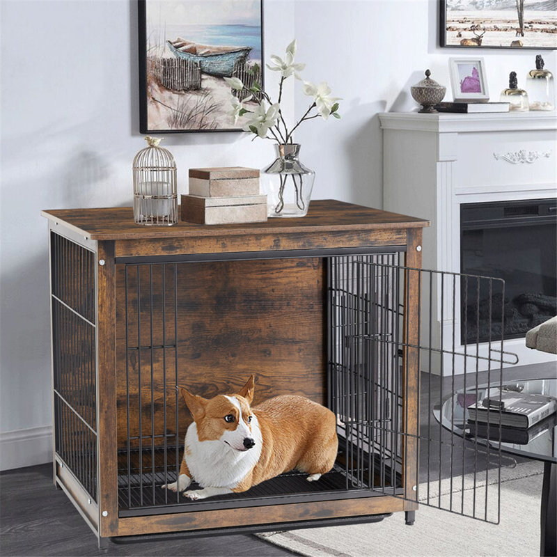 Caisse pour animal de compagnie patinée Algunde, Grand (H 30 po x l 38,38 po x P 23,23 po)