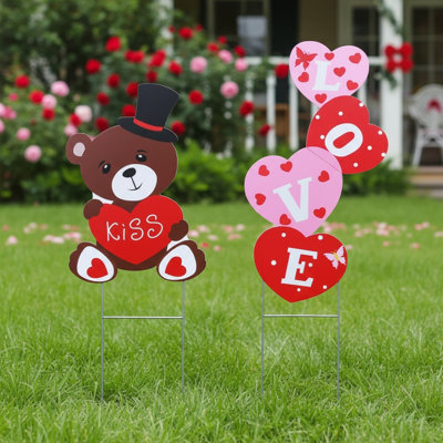 Piquet de jardin en plastique imperméable avec motif de cœur pour la Saint-Valentin Love Bear