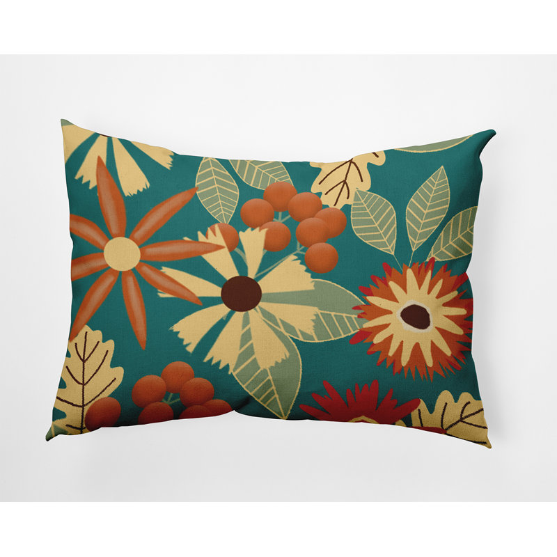 Coussin d'automne, H 14 po x l 20 po, Bleu sarcelle, Rectangle