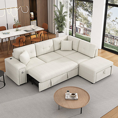 Sectional Sofa, L-Shaped Sofa Couch, Pull-Out Sofa Bed With A Movable Ottoman