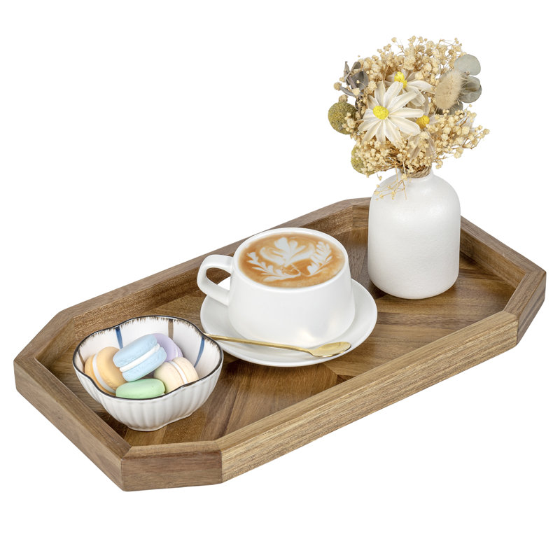 Plateau de service décoratif en bois d'acacia massif