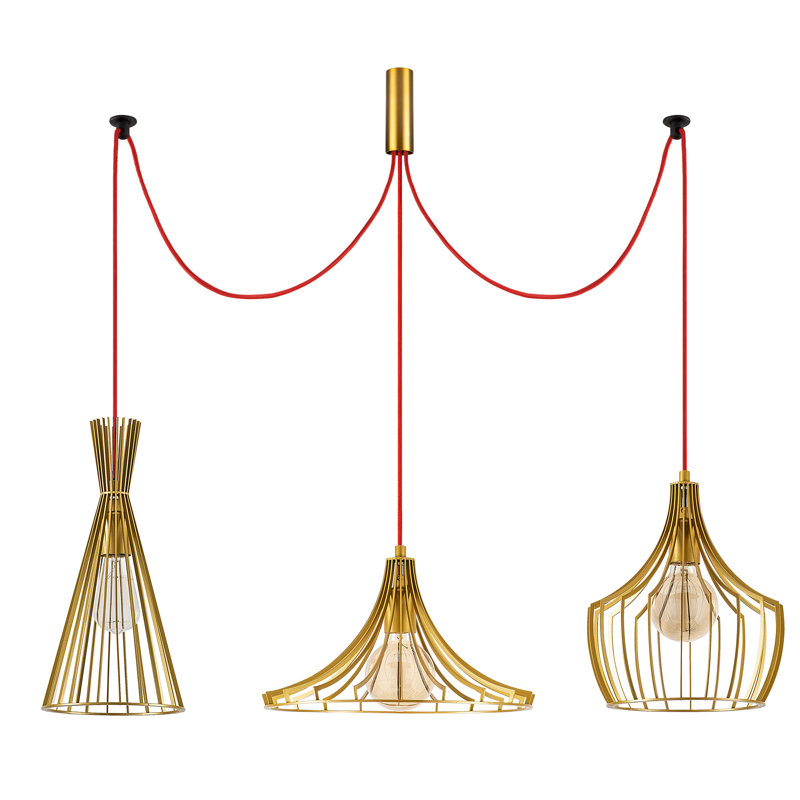 3 - Light Cluster Pendant, Gold/Red, Gold