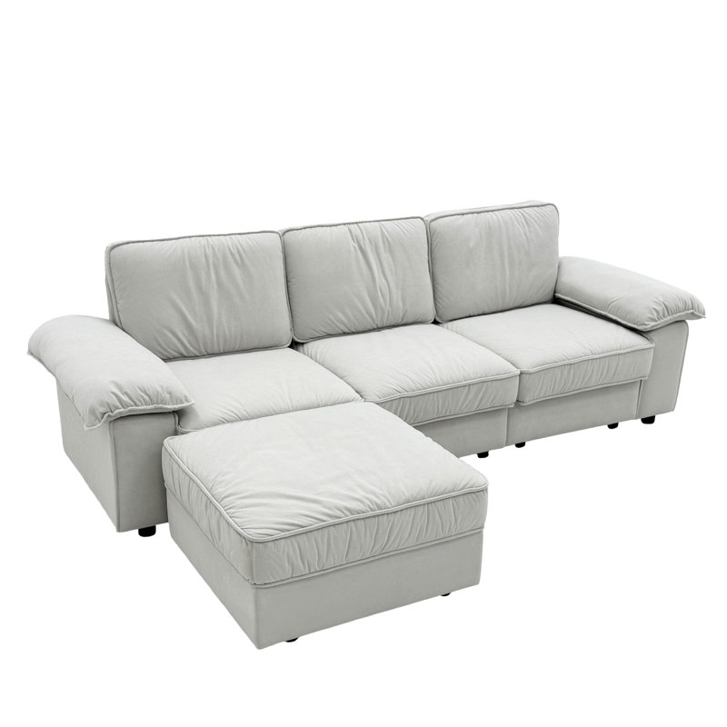 Upholstered L-Shaped Sectional Sofa, Cream White Velvet