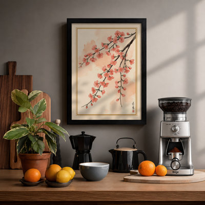 Cherry Blossom Branch Japandi - Framed Print
