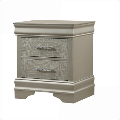 Champagne Modern Glam 2-Drawer Solid Wood Nightstand