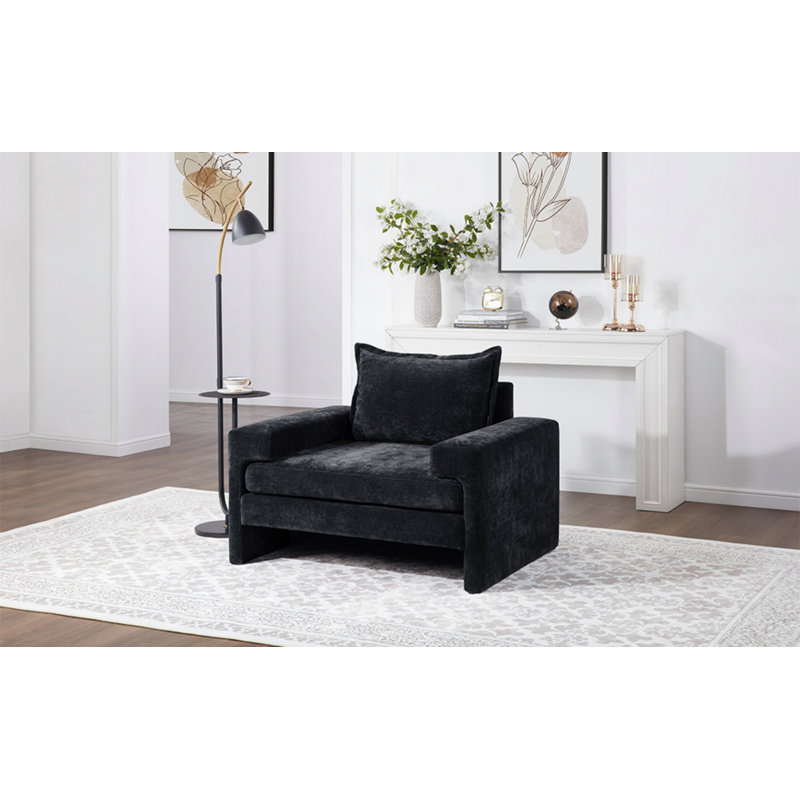 Fauteuil rembourré, fauteuil d'appoint avec accoudoirs larges pour le salon, la chambre à coucher, le bureau, Noir