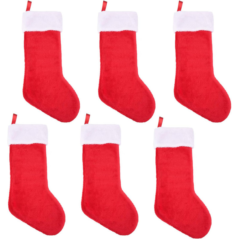 20-Inch Red and White Velvet Christmas Stockings, Set of 6