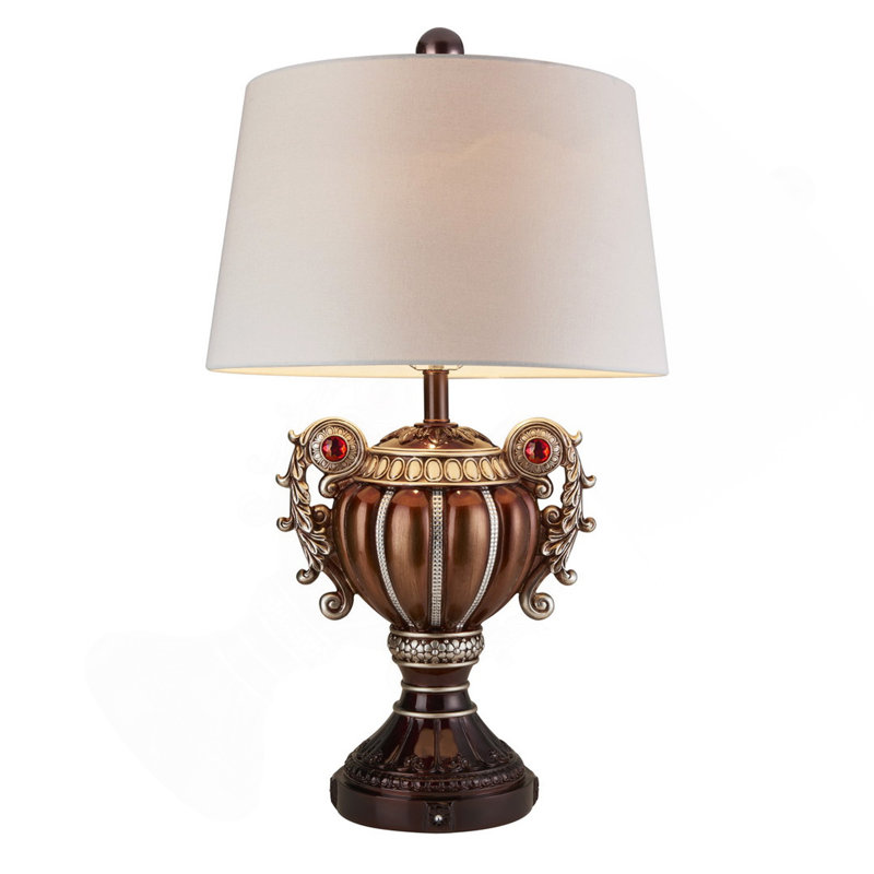 Lampe de table en forme d'urne 29,5 "Delicata", bronze avec accents argentés