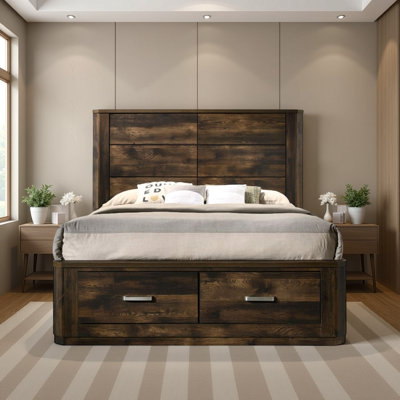 Jare Platform Storage Bed in Rustic Walnut