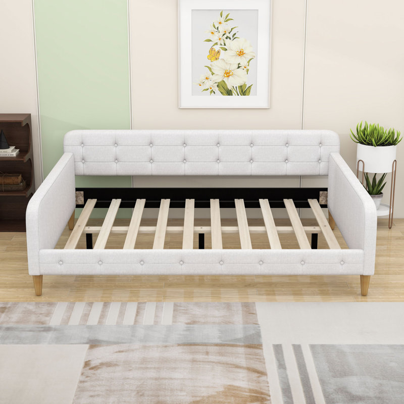 Elegant Queen Size Linen Upholstered Daybed with Tufted Design, Beige