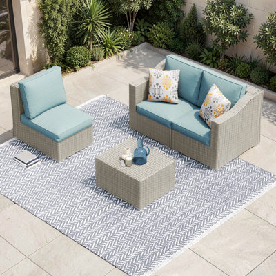 Ensemble de conversation modulaire en osier 3 personnes avec coussins Baecher