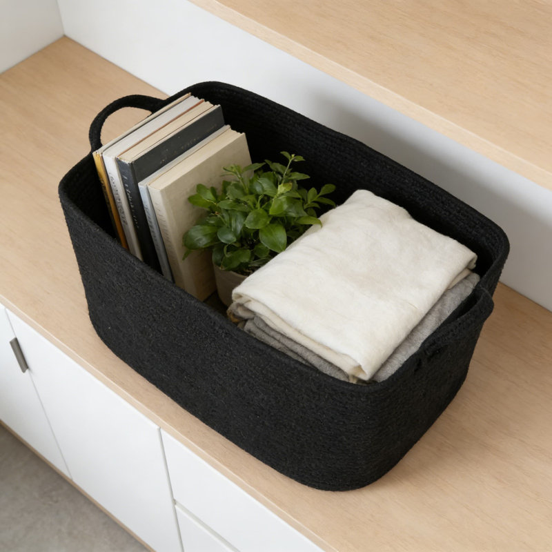 Large Woven Cotton Rope Storage Basket With Handles, Multi-Purpose Rectangular Organizer For Blankets, Toys, Laundry, And Home Decor