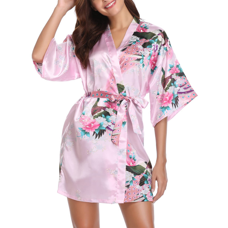 Cerritos Satin Above Knee Bathrobe, XL, Pink