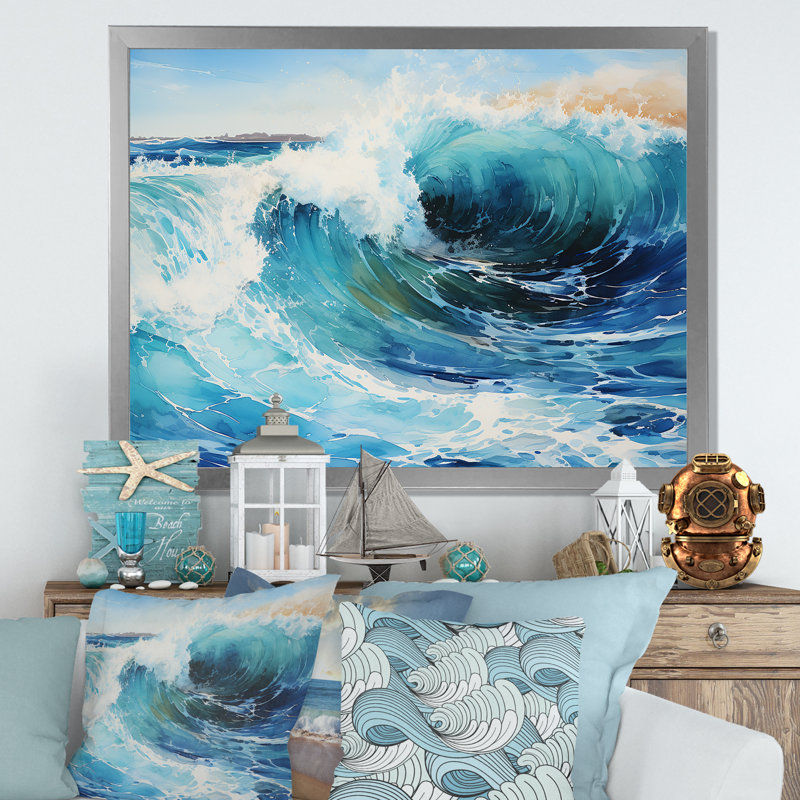 «Beach Sunrise Tranquil Horizons IV», reproduction sur toile, Cadre simple argenté, H 12 po x l 20 po x P 1 po