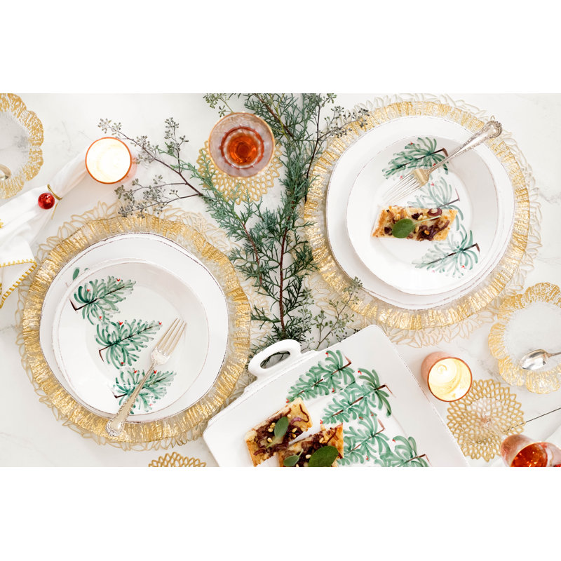 Lastra Holiday Handmade Stoneware Dinnerware - Set of 16