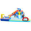Méga gonflable parc aquatique 18,9 pi x 17,1 pi - glissade géante, double piscine, pistolets à eau, panier de basketball, but de soccer et mur d'escalade