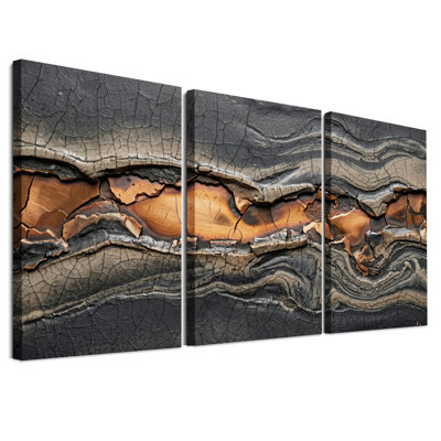 Ensemble de 3 toiles murales à motif de bois brûlé avec cœur orange lumineux