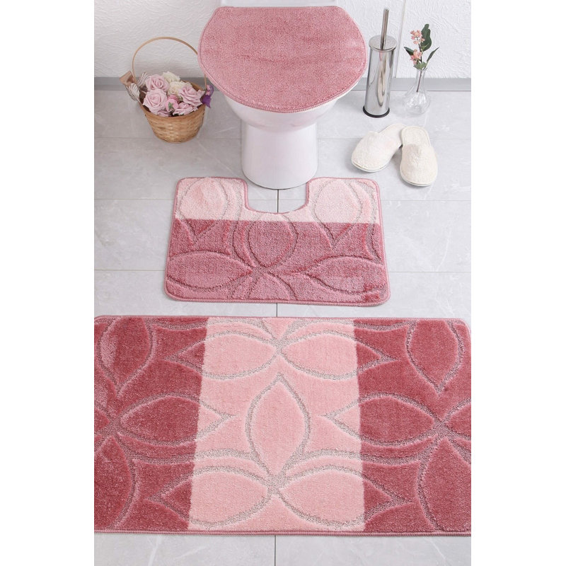 Ensemble de tapis de bain 3 pièces Puaina, Bourgogne / rose
