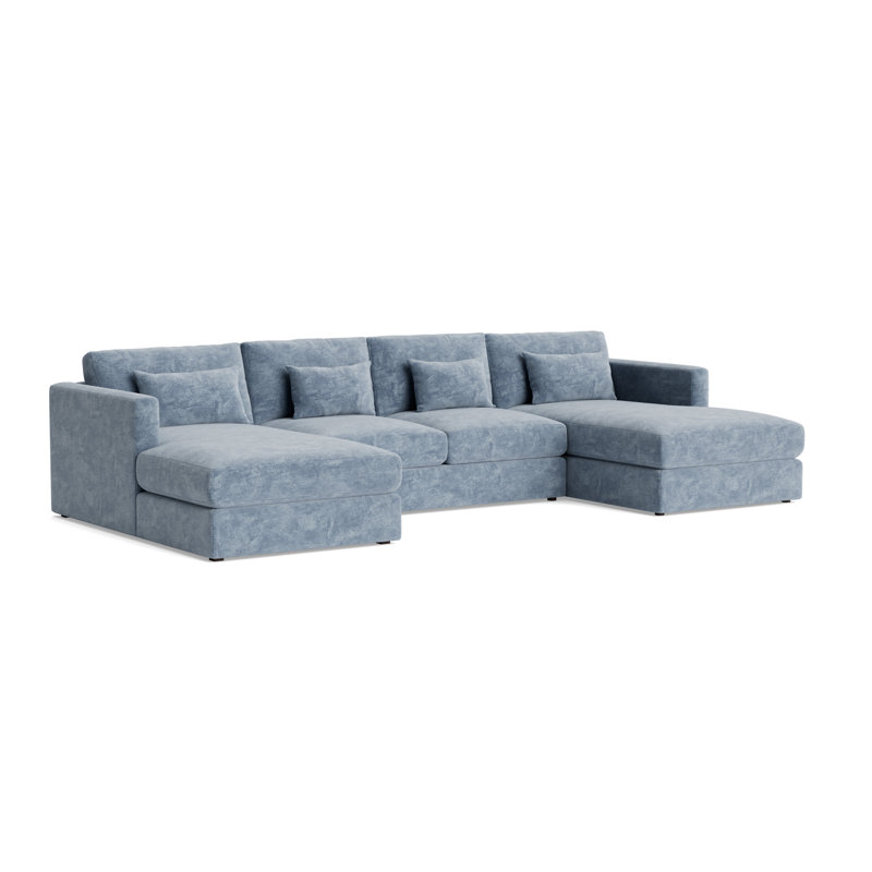Haywood Chaise Loveseat U-Sectional, Vintage Chenille - Smoky Blue