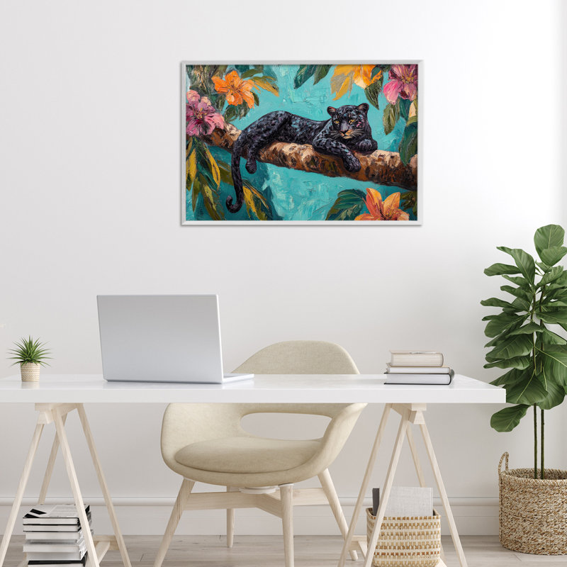 Estampe numérique Lazy Day, léopard, par Petal Prints Design, H 16 po x l 24 po, Estampe numérique encadrée blanc bord de mer