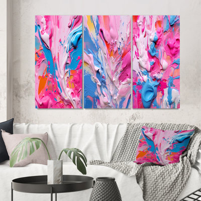 " Pink And Blue Liquid Art " 3 - Pieces