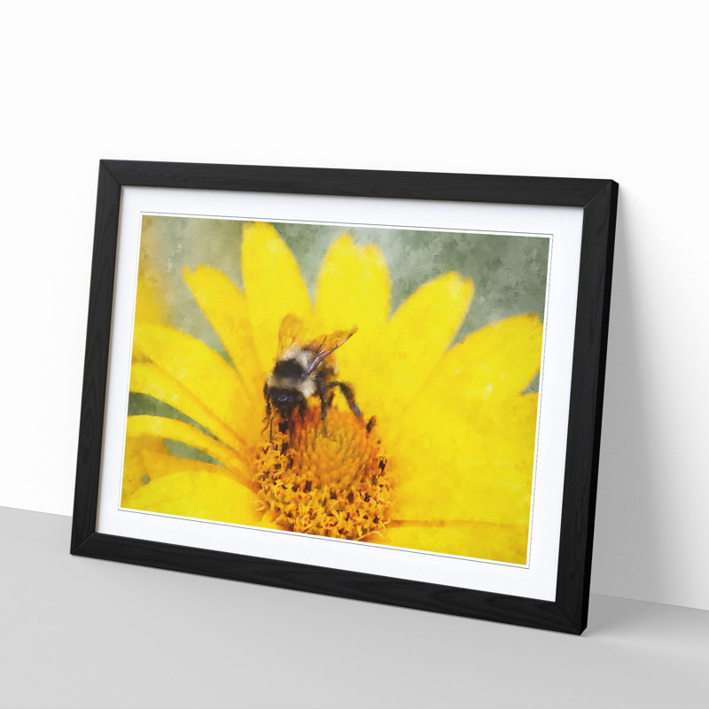 Bee Collecting Pollen - Single Picture Frame Painting on MDF, 24cm H x 33cm W x 2cm D, Black