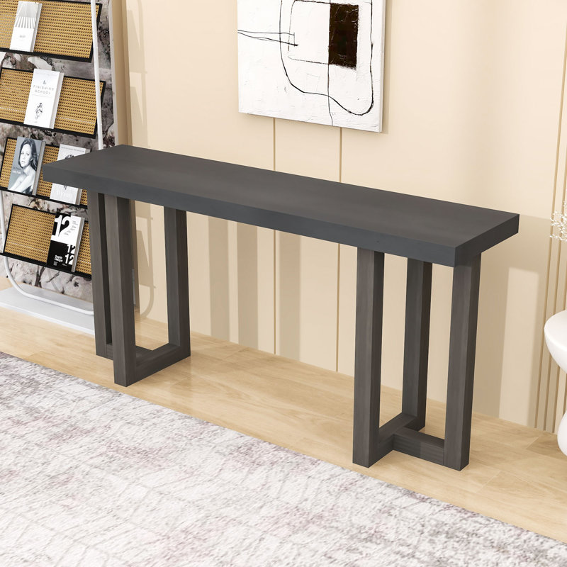 Stylish Geometric Console Table with Pine Veneer Top and Study Legs for Entryway or Living Room, Dark Gray