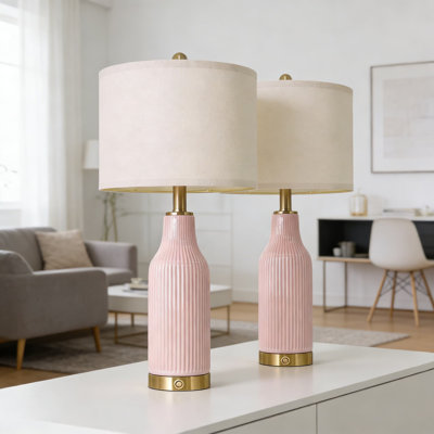 Modern Ceramic Table Lamps Set Of 2 With 3-Way Dimmable Touch Control, Dual USB Charging Ports (A+C), And Included LED Bulbs For Bedroom Nightstand Or Living Room
