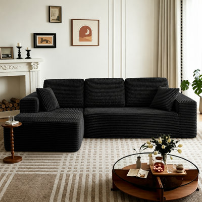 Compression-Boneless 96" L-Shaped Cloud Sectional Sofa with Oversized Chaise, Modular 3-Seater Corduroy Couch for Living Room & Bedroom, Deep Seat No Assembly Required
