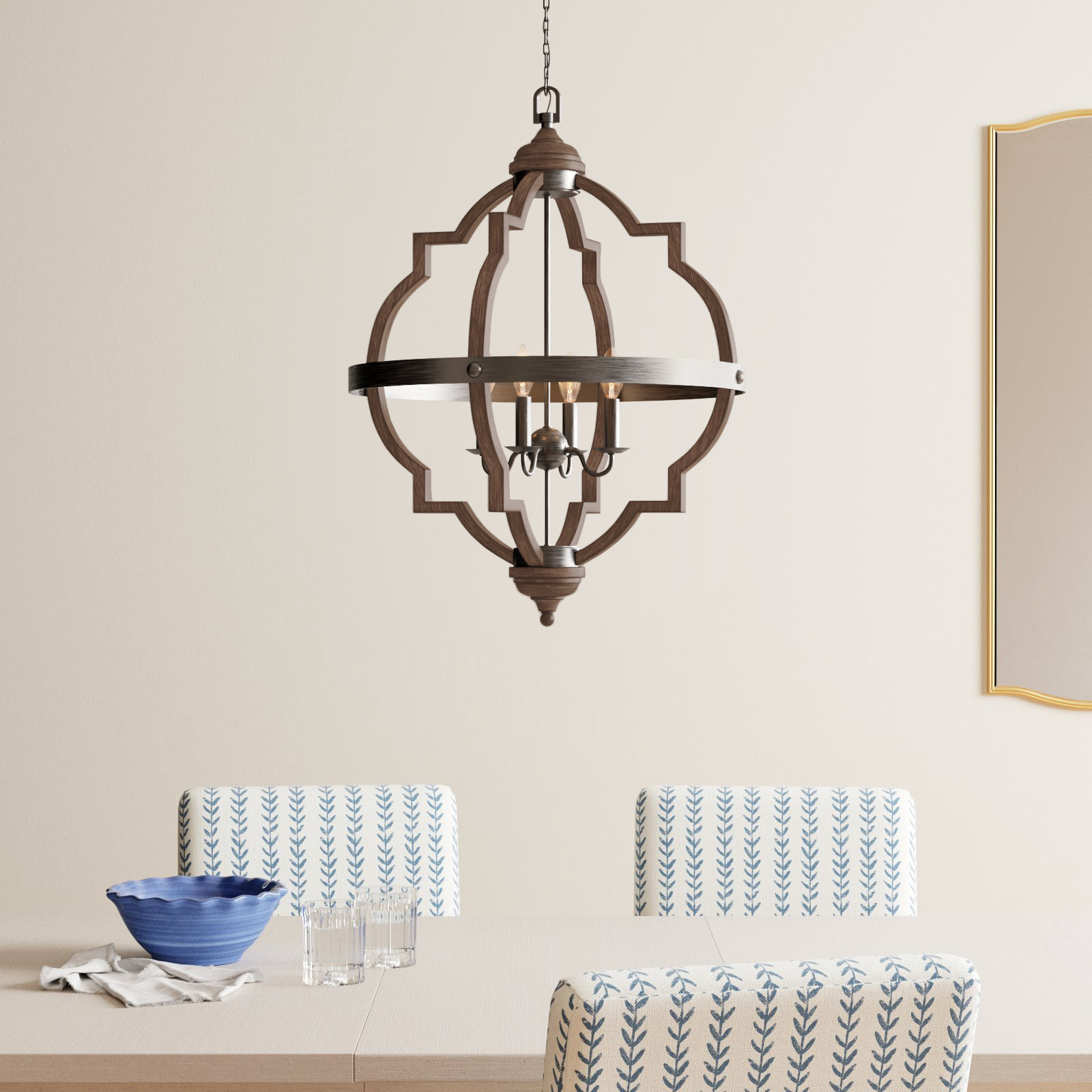 Freemont 4 - Light Dimmable Lantern Chandelier, Stardust, Not Included