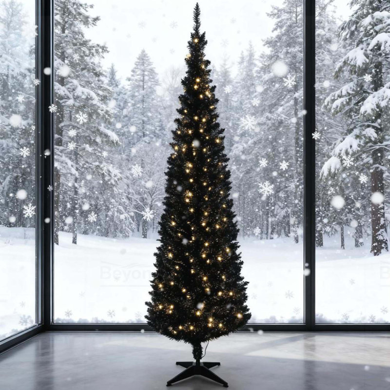Black  6FT Pencil Christmas Tree, 6' H, Black